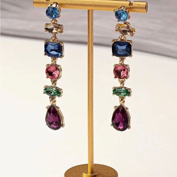 💙 NEW multicolored crystal drop dangle fashion earrings 💙 - Picture 1 of 7